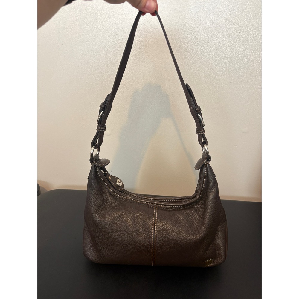 The Sak Brown Pebbled Leather Shoulder Bag Hobo Buckle Strap Saddle Bag